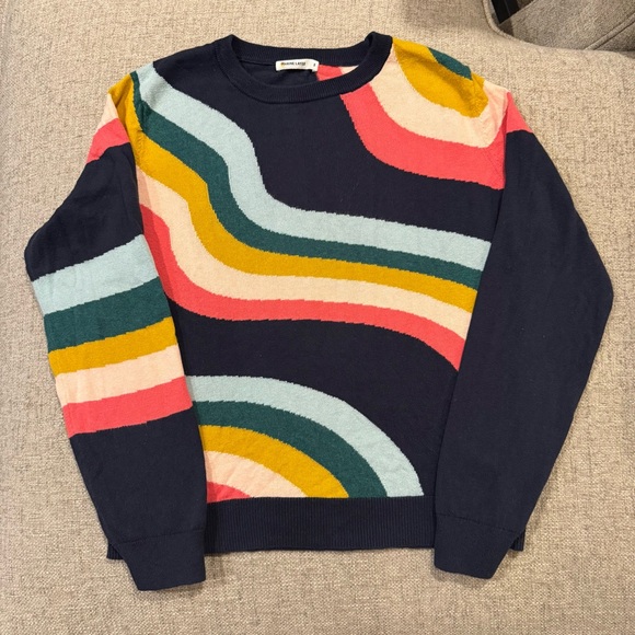 Marine Layer Sweaters - Marine Layer Womens Icon Wavy Rainbow Stripe Cotton Sweater S